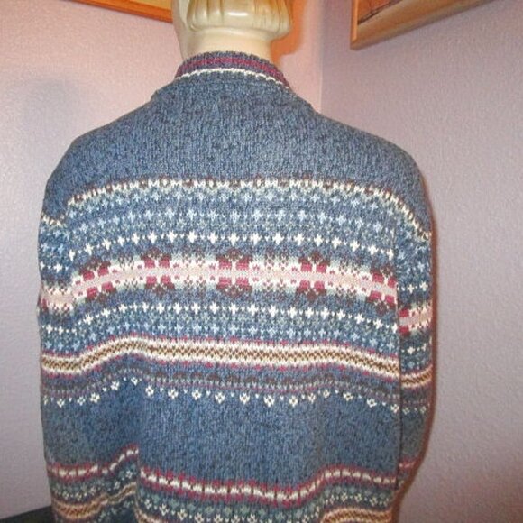 Vtg Heirloom Collectibles Hand Knit Cardigan Size L Sweater Fair Isle Full Zip - Picture 7 of 8